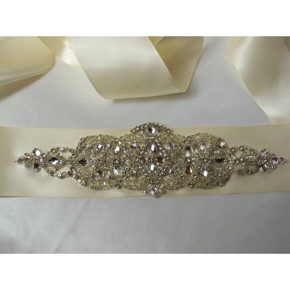 Ivory rhinestone bridal dress belt party prom formal eveningwear dress belt sash - Picture 2 of 6
